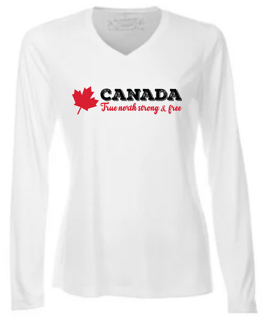 True North Strong and Free – Vintage Bold Ladies Long Sleeve Tee White
