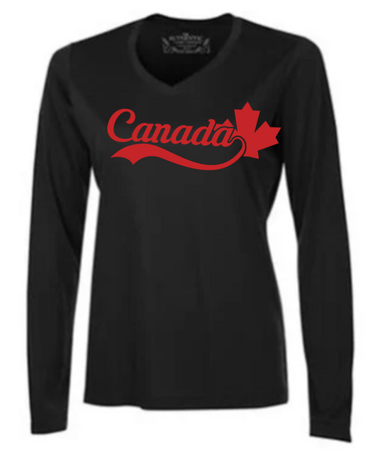 Canada Script Tee - Ladies Long Sleeve Black