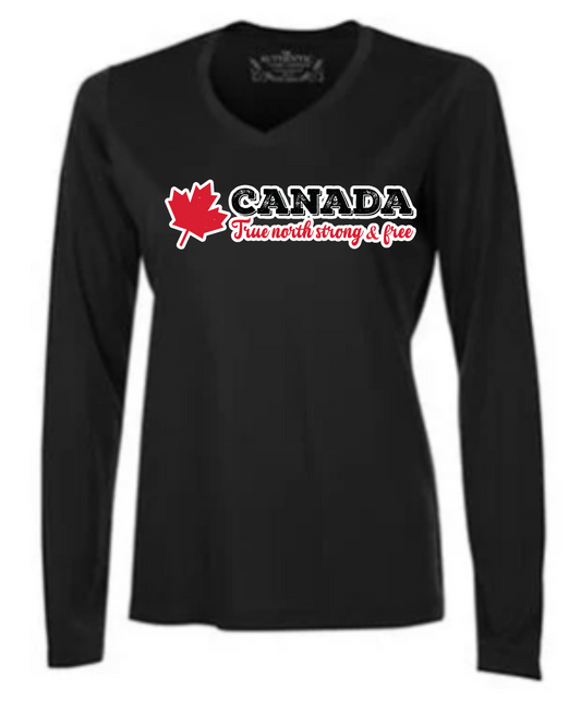 True North Strong and Free – Vintage Bold Ladies Long Sleeve Tee Black