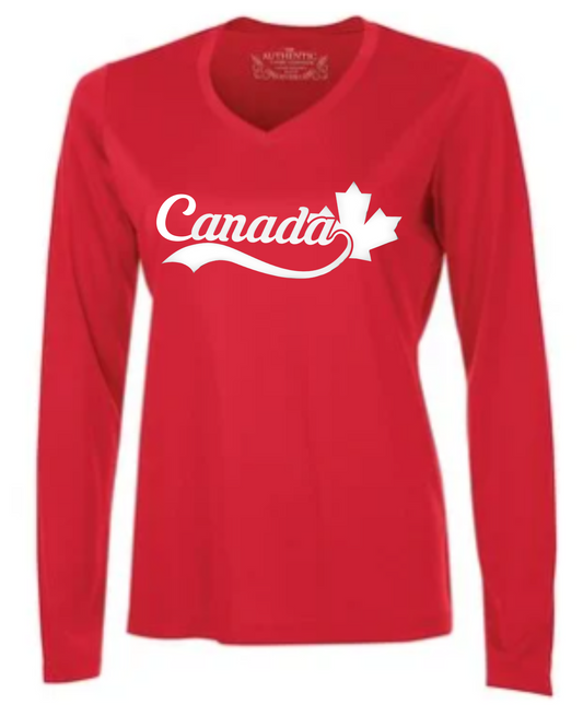 Canada Script Tee - Ladies Long Sleeve Red