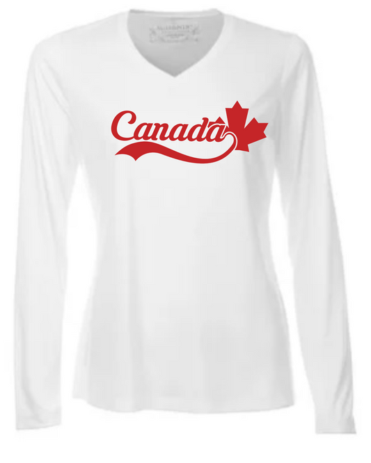 Canada Script Tee - Ladies Long Sleeve White