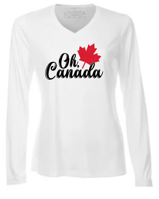 Oh Canada Ladies Long Sleeve Tee - White